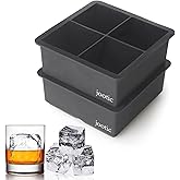 jootic Large Ice Cube Trays Silicone (2.5-Inches) - Large Ice Tray Molds for making 4 Giant Ice Cubes for Whiskey (black 2 pack)
