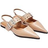 Floerns Women's Buckled Straps Pointed Toe Slingback Flat Ballerina Shoes