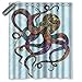 Nautical Shower Curtain Sea Creatures Decor by Ambesonne, Monster Octopus in Ocean Fauna with Roses Leaves Tentacles Kraken Vintage Rustic Retro Print Fashionable Modern Bathroom, Red Green Gray Beige