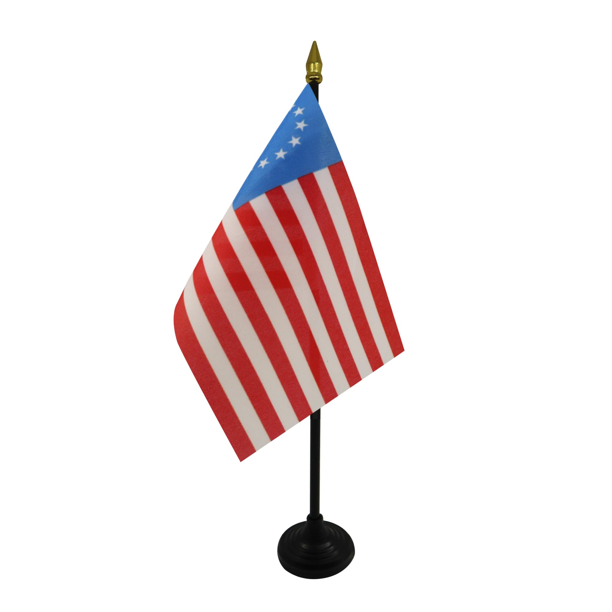 AZ FLAG - Betsy Ross US Table Flag 4'' x 6'' - United States of America Mini Desk Flag 100% Polyester 15 x 10 cm - Office Mini Banner with 10'' Pole - Golden Spear