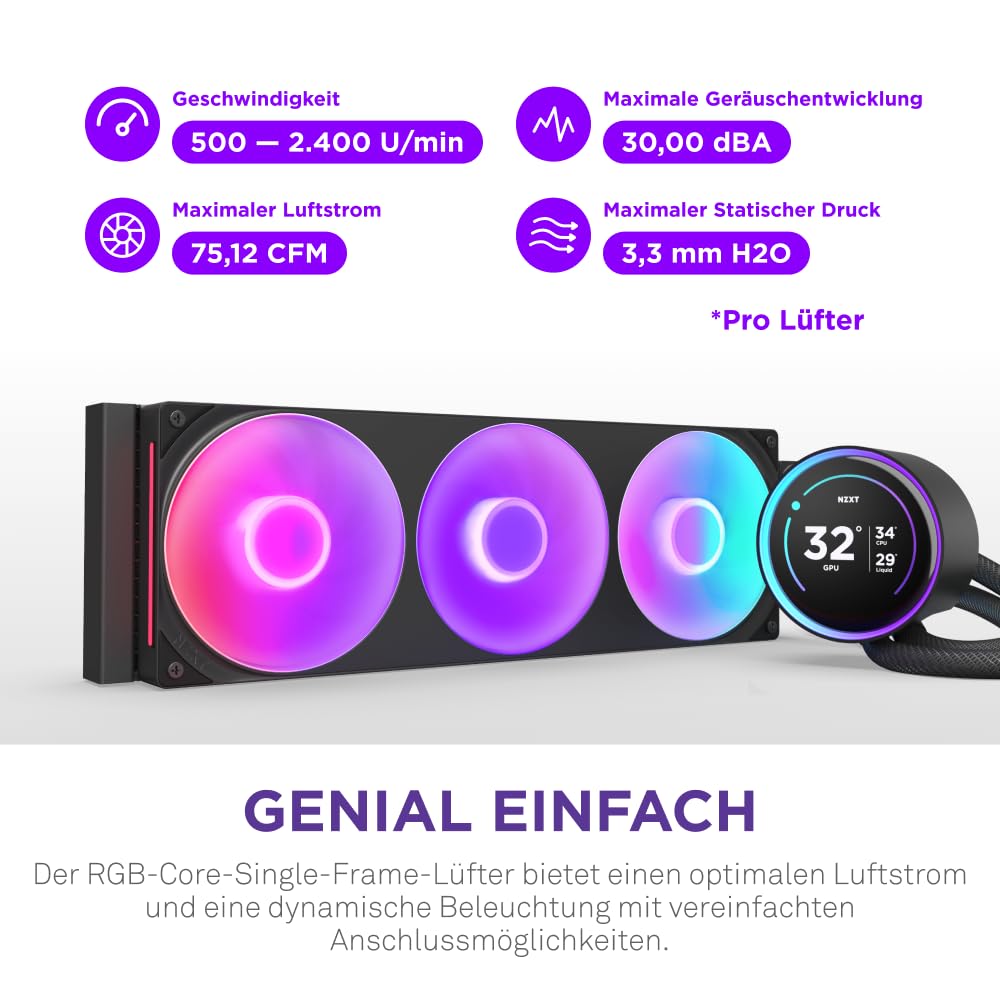 NZXT Kraken Serie – AIO CPU-Flüssigkeitskühler – Anpassbares LCD-Display – Hochleistungs-Lüfter – Kompatibel mit Intel® & AMD® Sockel – Elite 360 RGB – Schwarz 7