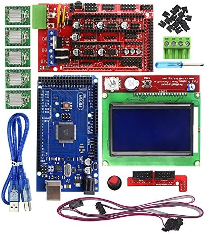 HESAI 3D Printer Controller Kit for Arduino Mega 2560 R3 Board + RAMPS 1.4 Control Panel + LCD 12864 Motherboard Display + 5pcs A4988 Stepstick Stepper Motor Driver Module + Heat Sink