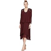 S.L. Fashions Women's Mother of The Bride Dress with Embellished Neckline & Shoulder