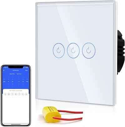BSEED Smart Light Switch 3 Gang WiFi No Neutral Glass Panel White