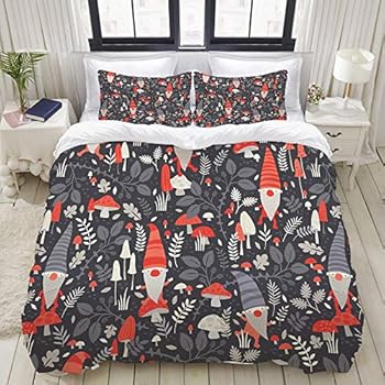 Mokale Reversible Beige Duvet Cover King,Gnomes Compression Home Hotel Dorm Decorative Bedding Set + 2 Pillow Cases,Printed (104