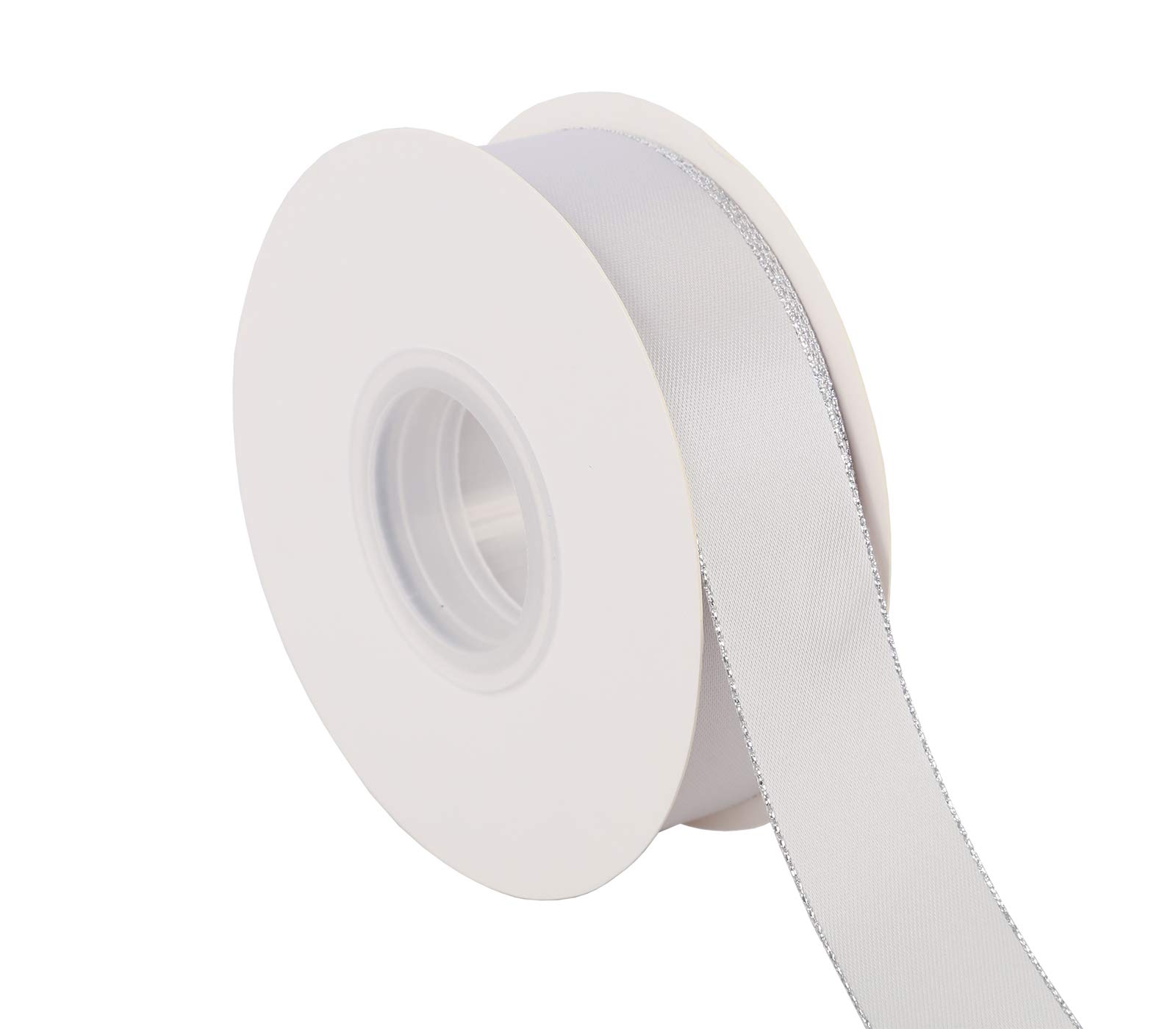 ITIsparkle 25mm Width Double Faced Satin Ribbon 22 Meters with Silver Edges, 25mm X 25M - Shell Grey