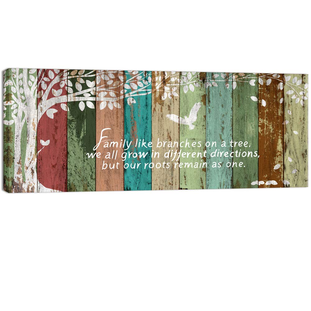 Welmeco Sweet Home Canvas Wall Art Family Tree Quote Canvas Prints Love Family Poster on Rustic Wooden Background Texture Canvas Wall Decoration Gallery Wrapped Ready to Hang for Living Room Bedroom