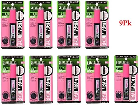 (Pack of 9) - Maybelline New York Great Lash Real Impact Washable Mascara, 251 Very Black, 0.37 Fluid Ounce