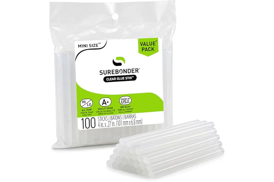 Surebonder DT-100 Mini Size Hot Glue Sticks for Glue Guns 0.27 in. Diameter, 4 in. Length - All Purpose, All Temperature - Great for DIY, Arts, and Crafting - 100 Pack, Clear