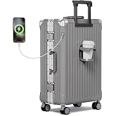 Krute Zipperless Checked Luggage 24in Suitcase with Charger and Cup Holder | No Zipper 100% PC Hard Shell Aluminum Frame Luggage TSA Lock Approved Suitcase