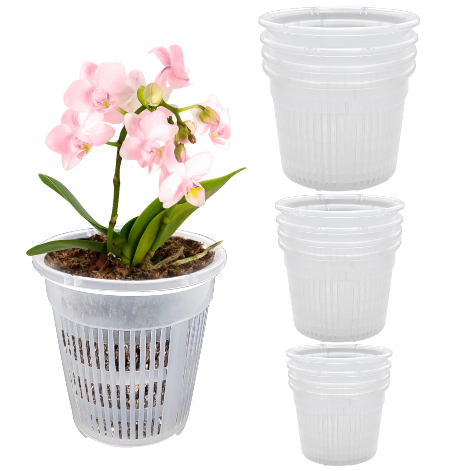Wensdr 12 Packs Orchid Pots,4.5in,5.5in and 6.3in Clear Orchid Pots for Repotting Plastic Breathable Flower Plant Pot Indoor Outdoor Slotted Orchids Planter