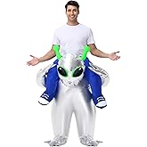 Inflatable Alien Costume for Adult Blow Up Halloween Ride on Sliver Alien Costumes Suit for Men Women Funny Cosplay Party