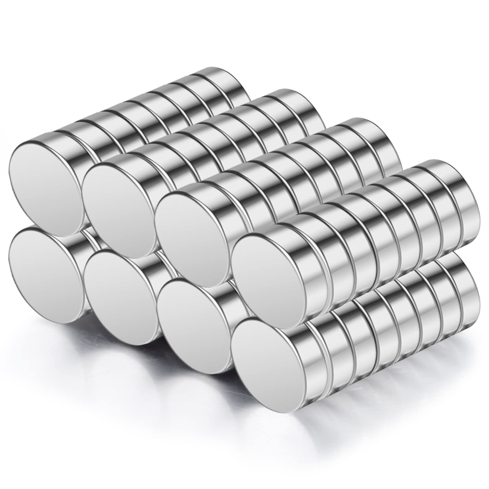 Wukong Neodymium Magnets, 64 Pieces Round Silver 8 x 3 mm Ultra Strong Super Magnets for Whiteboard, Magnetic Board, Microwave, Oven