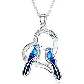 BETHZA Diamond Blue Jay Necklace 925 Sterling Silver Blue Bird Love Heart Pendant Animal Jewelry Gifts for Women