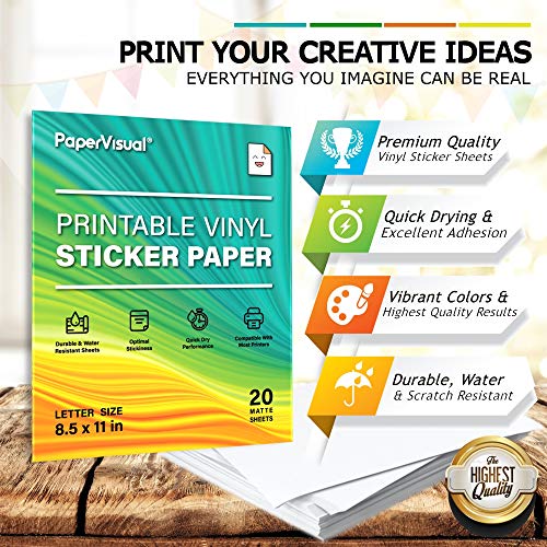 PAPERVISUAL Printable Permanent Vinyl Paper 20 Sticker Sheets For