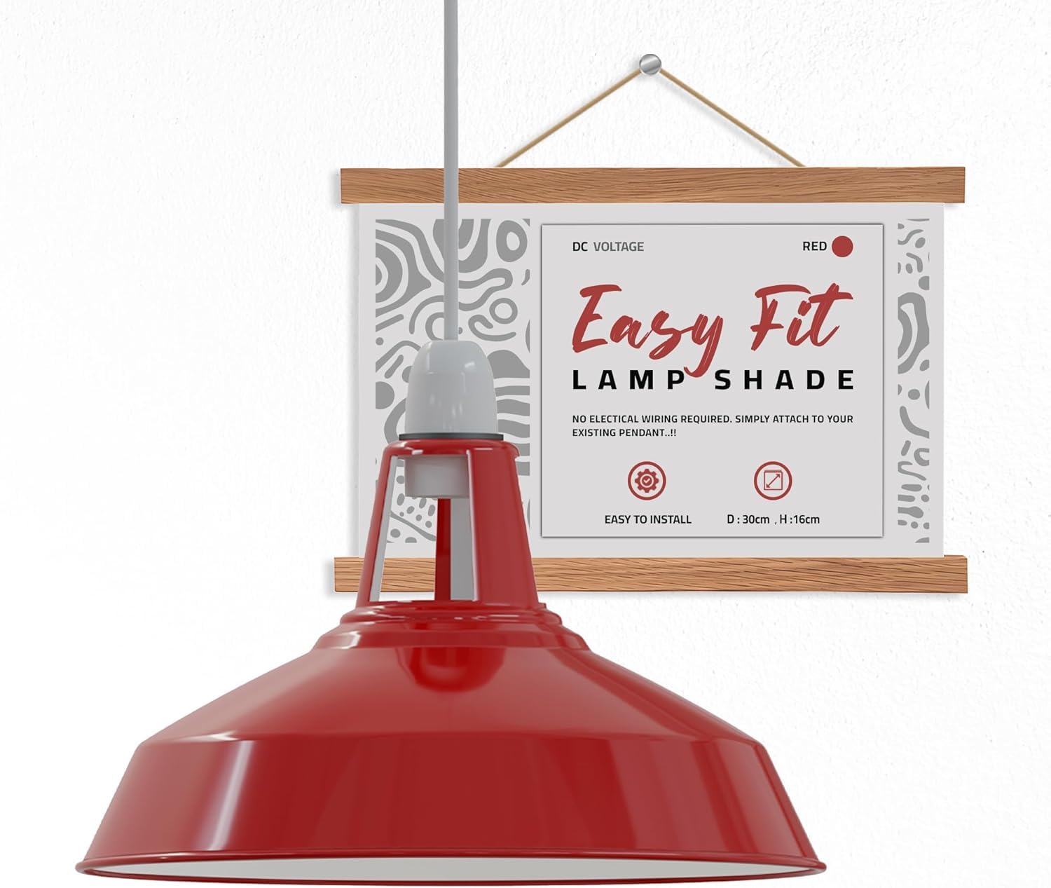 Red Metal Ceiling Lamp Shade – 30cm Modern Easy Fit Light Shade for Pendant Ceiling Lights, Easy Fit Lamps & Floor Lamps, Lampshade for Living Room, Bedroom Décor