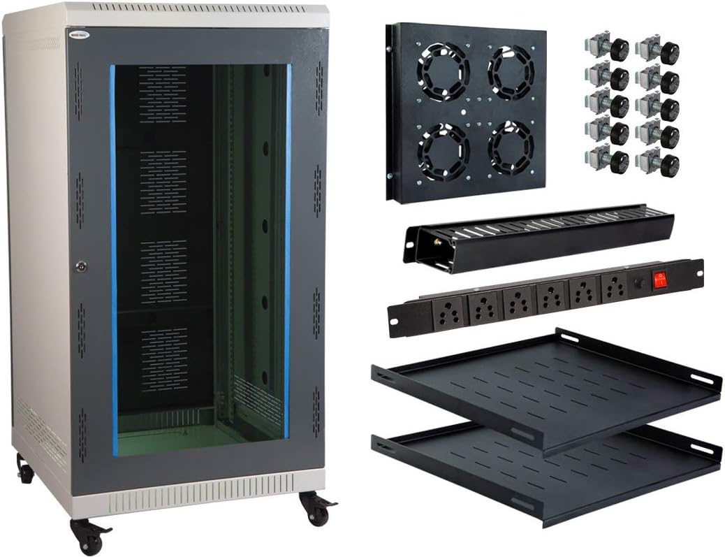 MASS RACK 22U 600X600mm Network Rack with PDU 6 Socket, Server Tray(2