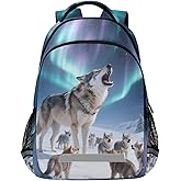 Wolf Aurora Backpack 3rd 4th 5th Grade School Bookbags Travel Laptop Daypack Bag for Boys Girls