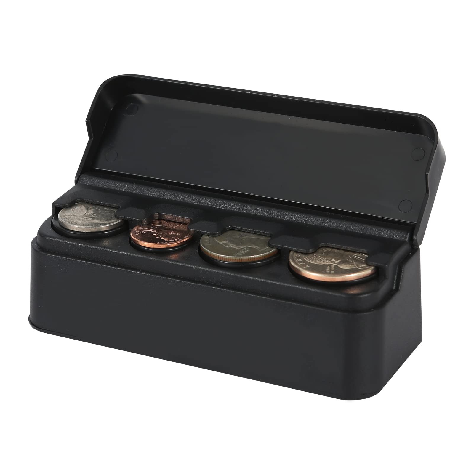 Photo 1 of Coin Holder for Car Change Organizer Storage Money Dispenser Trucks Accessories Box, Mini Organize Coins Case Box Classic Black Premium Plastic Container Quality (Quarter, Dimes) Sorter Lid Car