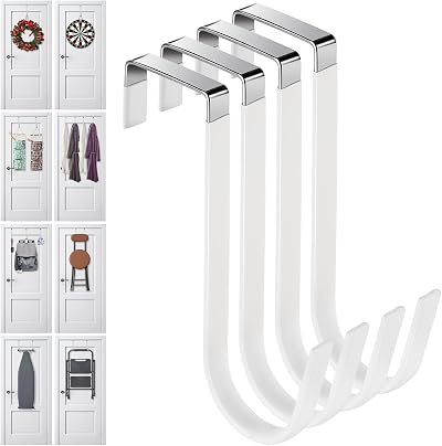 Damita Over The Door Hooks 4 Packs Stainless Steel Coat Hangers White