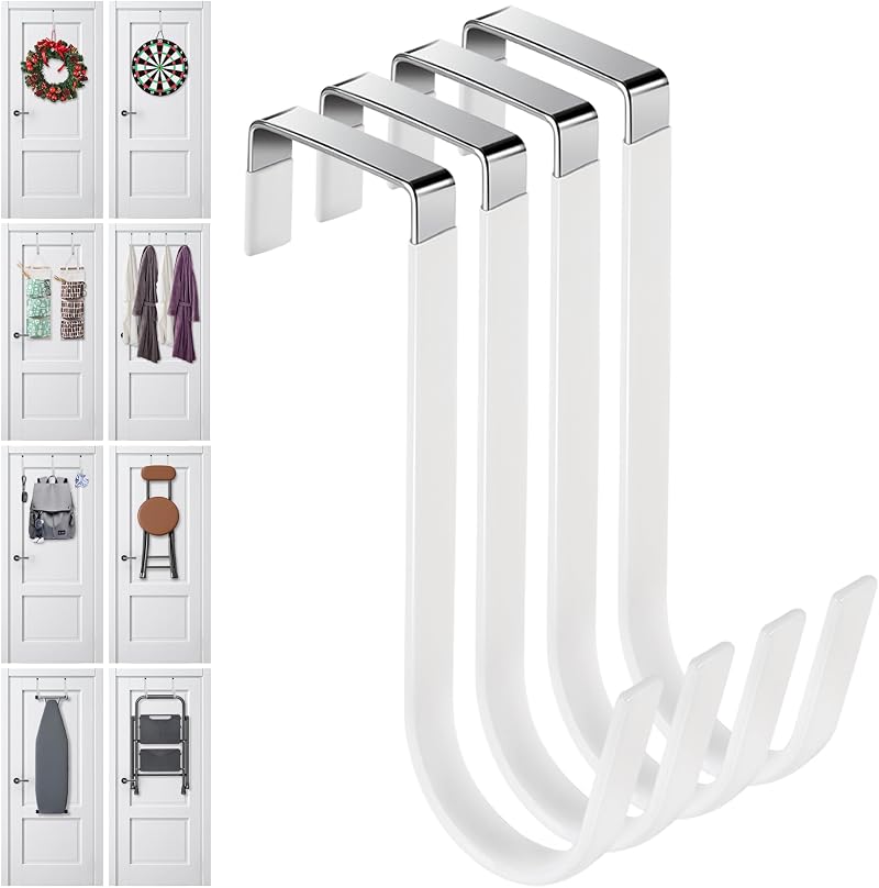 Damita Over The Door Hooks 4 Packs Stainless Steel Coat Hangers White