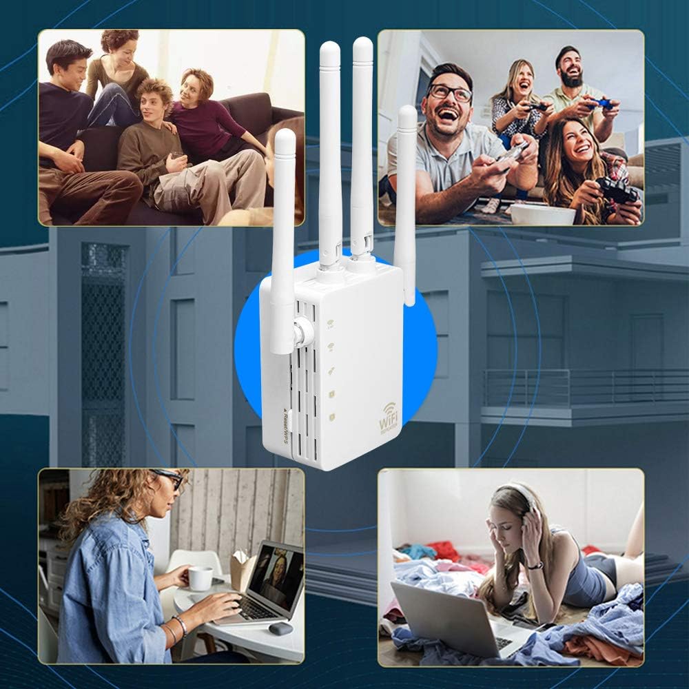WiFi Repeater - WiFi Booster,Signal Extender, Coverage Up to 2500 sq.ft,1200 Mbps 2.4 & 5GHz Wireless Internet Amplifier - Covers 20 Devices with 4 External Advanced Antennas.: Computers & Accessories
