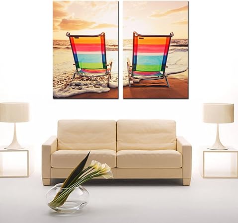 Art Mural Decor Paysage Sur Toile Coucher Du Soleil Tendue Chaise