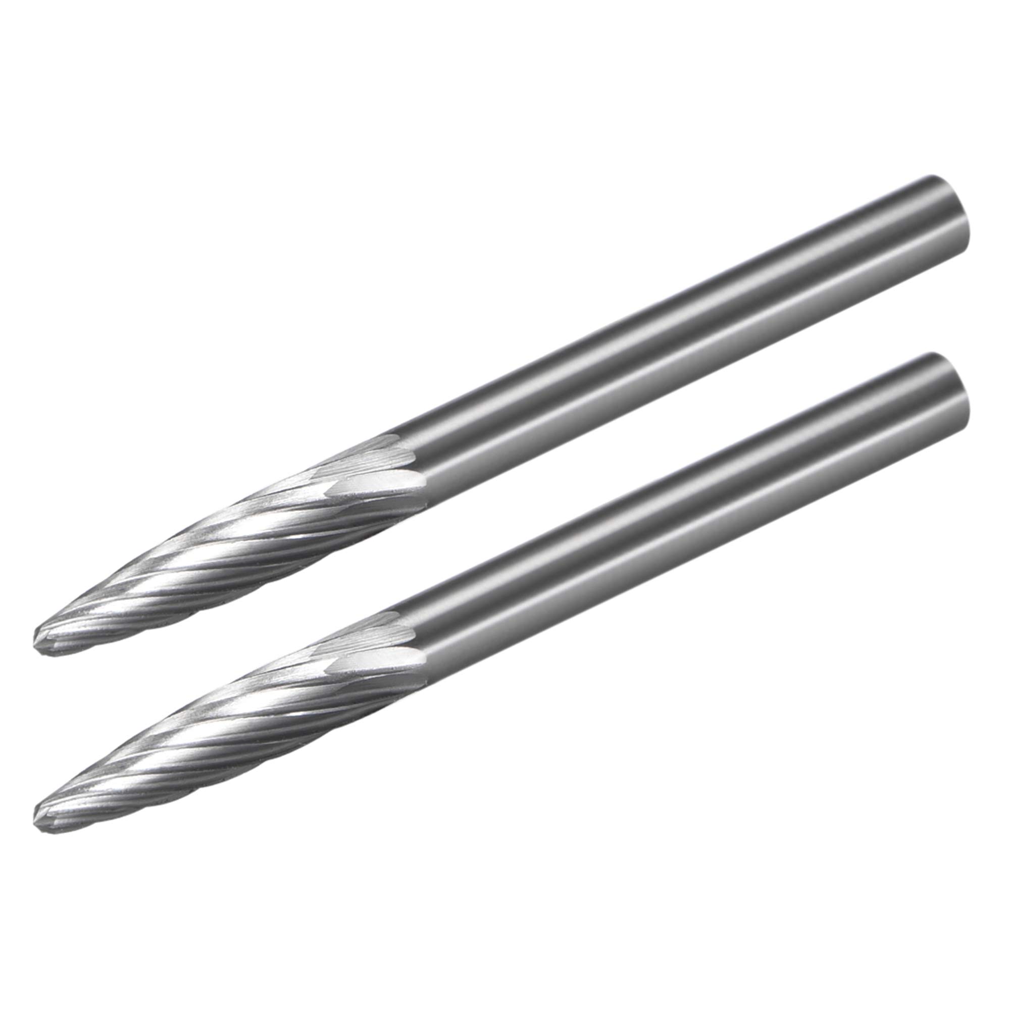 sourcing map Tungsten Carbide Rotary Files 1/8" Shank, Single Cut Taper Shape Rotary Tool 3mm Dia, for Die Grinder Drill Bit Alloy Steel Hard Metal Carving Polishing Drilling, 2pcs