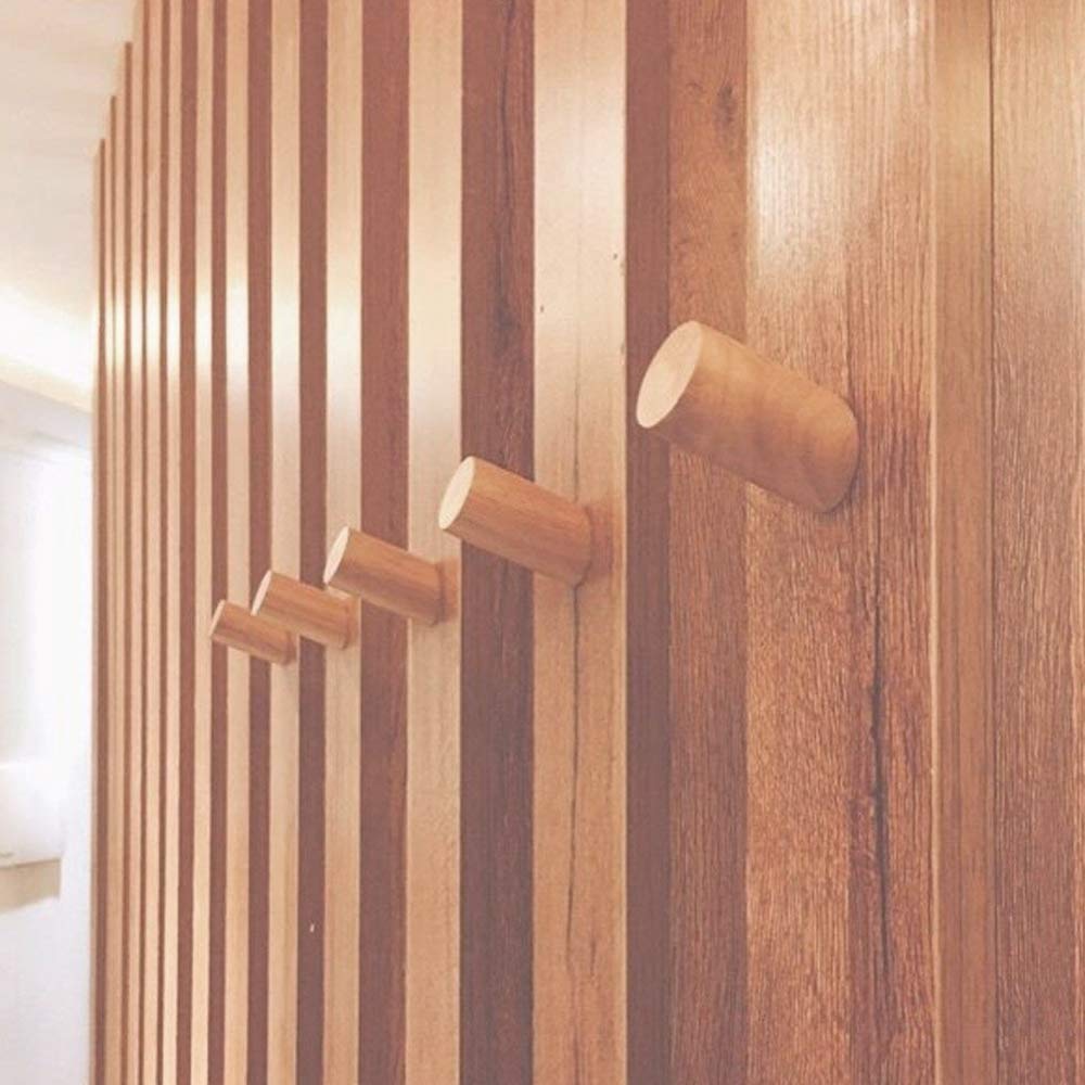 Gumiho Wood Wall Hooks 5 PCS Wooden Hanger Wall Mounted Hook for Clothes Robe Hat Towel Rack Bag Storage Room Decoration,Diameter 47mm