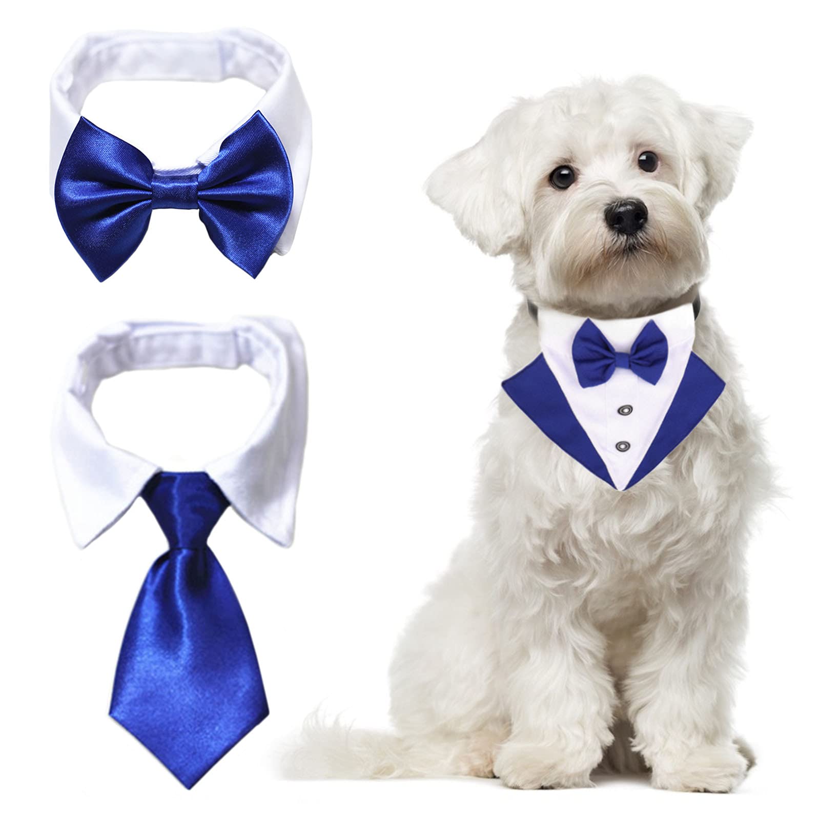 HACRAHO Formal Dog Tuxedo Bandana Set, 3 PCS Wedding Dog Bandana Set Necktie Collar Bowtie Collar Adjustable Design Formal Wedding Dog Accessories for Small and Medium Dogs, Blue