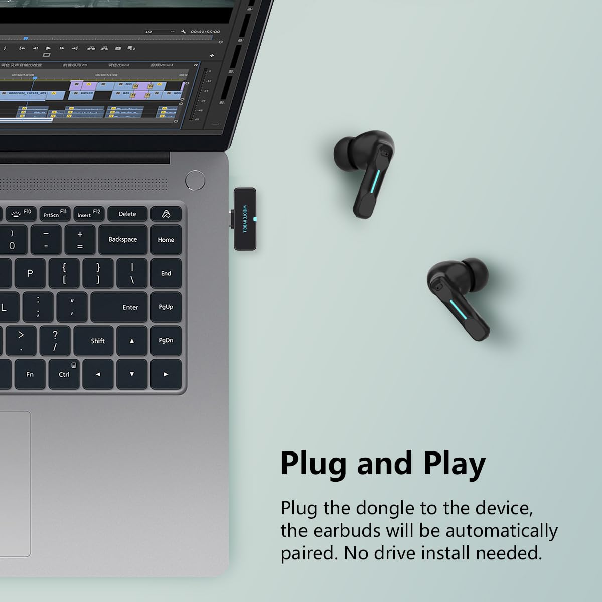 SW4 Pro Wireless Hidden Earbuds for PC/Computer/Laptop/Mobile - Dongle & Bluetooth - 40ms Low Latency - 4 Mics – Gaming - Work Headset/Headphones for Office