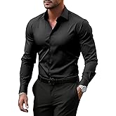 BUXKR Men's Wrinkle Free Slim Fit Dress Shirts Formal Long Sleeve Button Down for Wedding Business