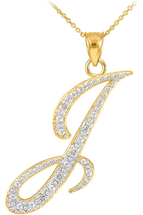 Cursive Initial Necklace 14K Solid Gold Initia Diamond Cut
