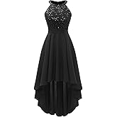 Dressystar Women's Sequin Halter Cocktail Prom Dresses Hi-Lo Sparkly Glitter Homecoming Bridesmaid Wedding Guest Dress
