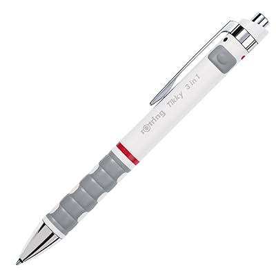 rOtring 1904451 Tikky 3-in-1 Mechanical Pencil/Ballpoint Pen/Highlighting Pen, 0.5 mm, White Barrel, Black &amp; Red Ink