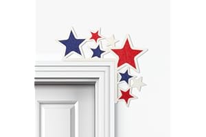 Realspring 4th of July Decoration Wooden Patriotic Door Corner Frame Independence Day Door Frame Sign Red White Blue Patriotic Door Sign Wall Decor for Memorial Day Party Decor(Star)