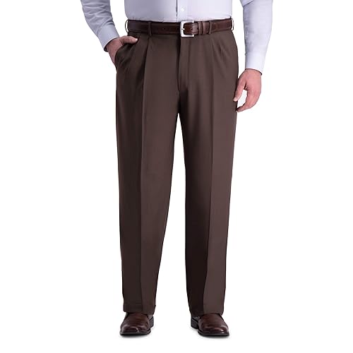 Haggar mens Big & Tall Premium Comfort Classic Fit Pleat Front Dress Pants, Dark Chocolate, 52W x 30L US