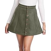Fuinloth Women's Faux Suede Skirt Button Closure A-Line High Wasit Mini Short Skirt