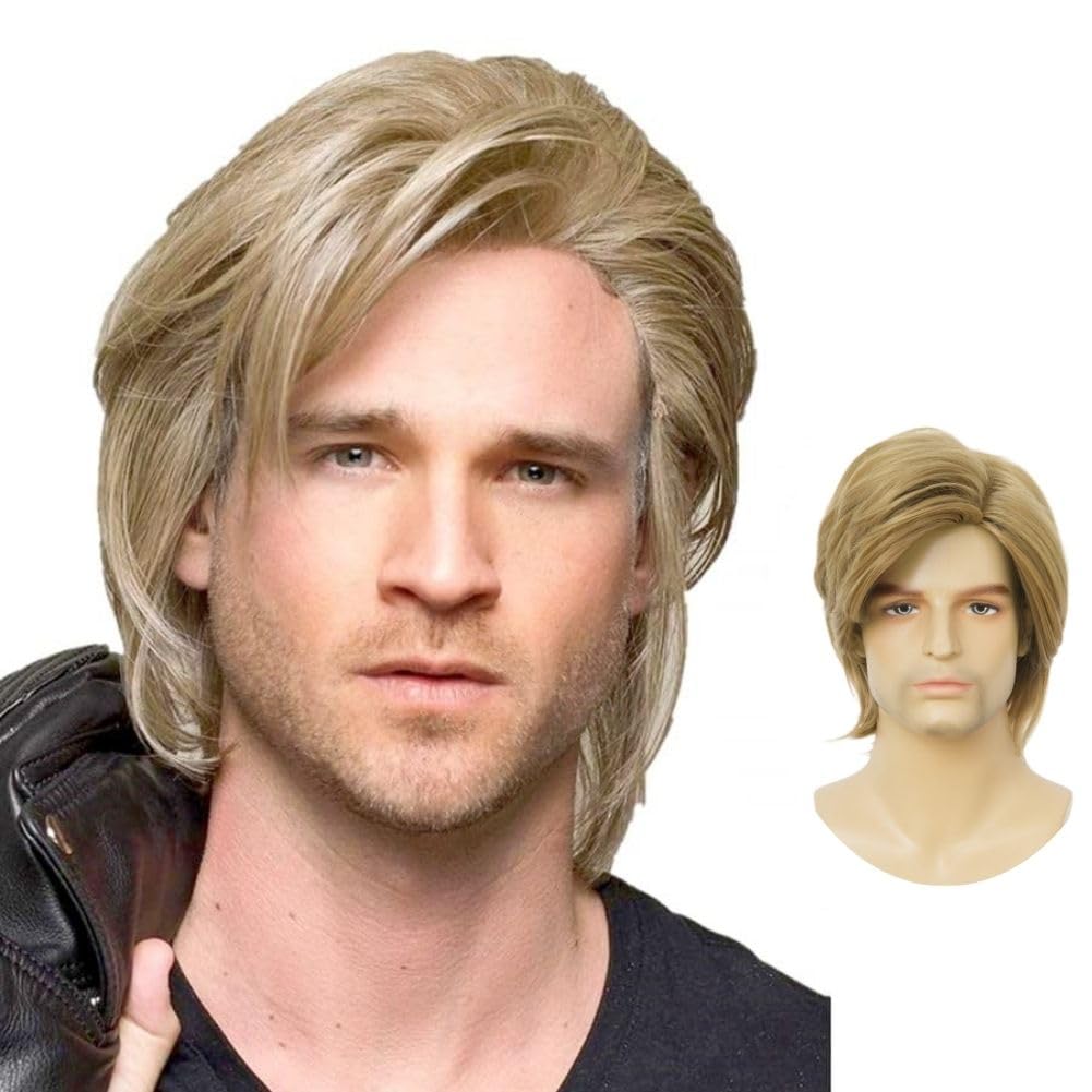 Siudus Blonde Short Wigs for Men Side Part Layered Natural Hair Wig Heat Resistant Synthetic Fiber Wig for Daily Use