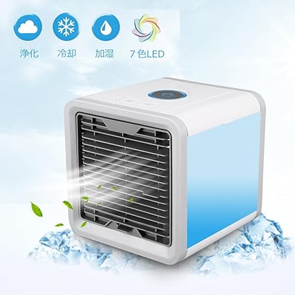 Amazon ミニエアコンファン Linkax 卓上冷風扇 Usb電源式小型クーラー ミニ冷風機 ポータブルエアコン 軽量 省エネ 超静音作業 空気浄化 加湿 冷却機能 7色ledライト付き 自宅 オフィス 車中泊 キャンプ対応 Linkax 冷風扇