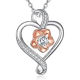 VONALA Heart Rose Necklaces for Women 925 Sterling Silver Heart Pendant Anniversary Birthday Gifts for Women, Jewelry Gift for Wife Wife Girlfriend Mom
