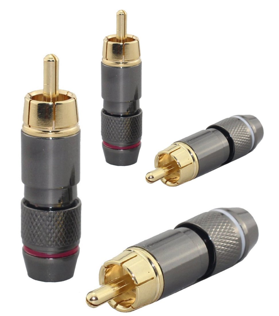 [4 pcs] Hi End RCA Male Plug, Adapter Audio Phono, Gold Plated Solder Connector Wv-hfr4in1