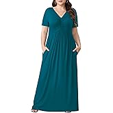 PEVRL Plus Size Maxi Dresses for Women Summer Casual Short Sleeve Long Dress with Pockets 1X-5X