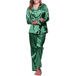 Womens Satin Pajamas Set Long Sleeve Sleepwear
