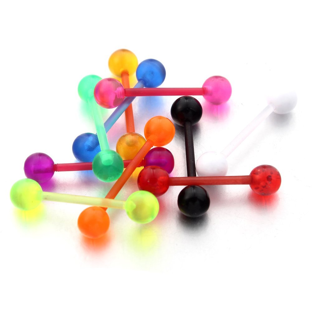 VCMART 10 Pieces Flexible Shaft Straight Tongue Nipple Ring Barbell Bar Body Piercing