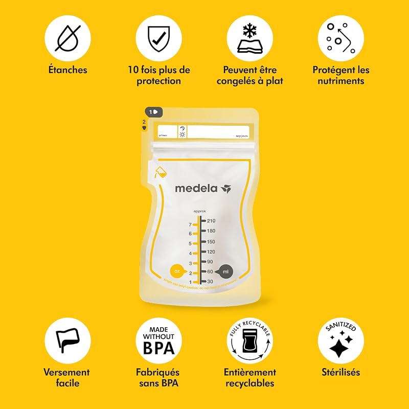 sachets de conservation pour lait maternel Easy Pour, capacité de 210 ml, conception anti-fuite avec protection du lait, fabriqués sans BPA, jetables, lot de 100