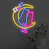 Moon Cat Neon Signs for Wall Decor Neon Lights for Bedroom Led Signs for Man Cave Bar Pub Kids Room Restaurant Christmas Birthday Party Pet Shop Gifts Led Art Wall Decorations