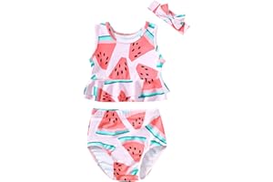 LYSMuch Newborn-3T Baby Girls Bathing Suit Toddler Bikini Swimsuit with Headband 3-Pieces Beach Wear