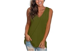 QACKNE Tank Tops for Women 2024 Casual V Neck Sleeveless Shirts Loose Fit Basic Workout T-Shirt Solid Summer Fashion Clothes