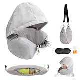 DreamShore Stuffable Neck Pillow for Travel with Hood - Adjustable Velvet Travel Pillow with Earplugs & Eye Mask, Ultimate Carry-On Travel Neck Pillow for Airplane, Travel Pillow for Extra Luggage
